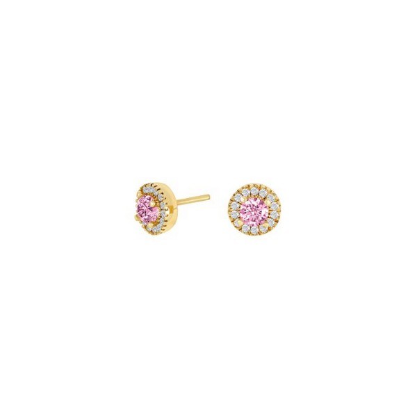 Billede af Siersbøl - 8kt. guld ørestikker med roset af pink zirkon 7mm**